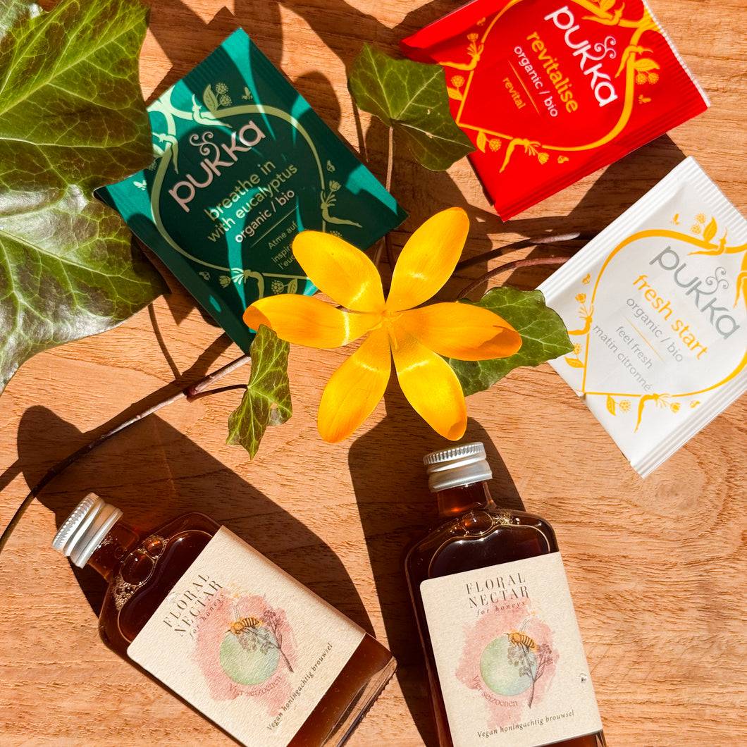 Verwenpakket (Pukka thee + floral nectar + inheems bloemzaad)