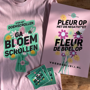 Ga Bloemscrollen! pakket met shirt / stickers / poster