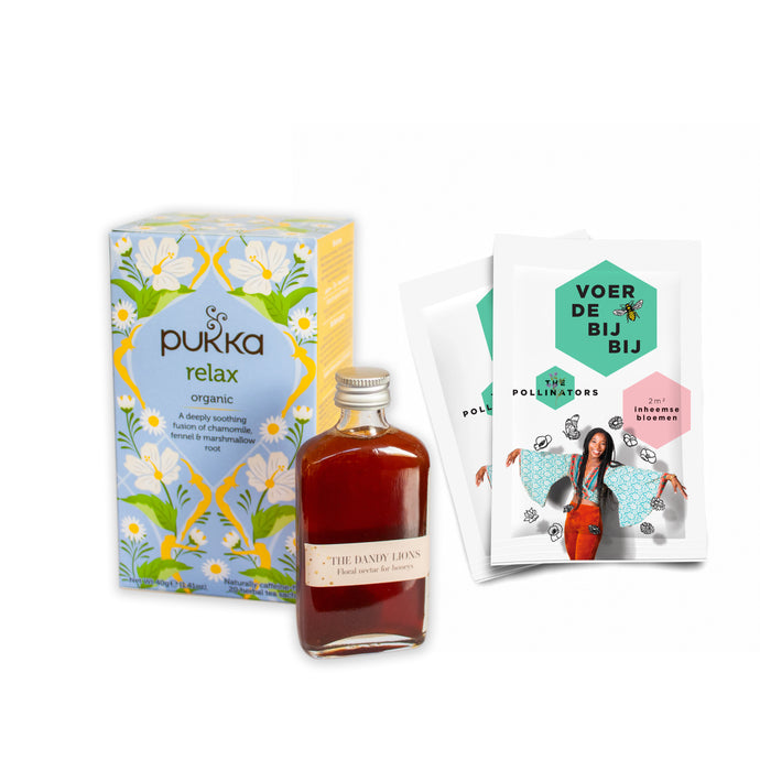 Verwenpakket Pukka thee + floral nectar + inheems bloemzaad